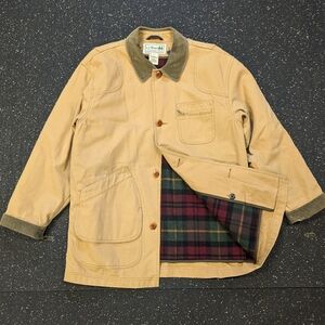 Vintage L.L. Bean Mens Tan Wool Lined Barn Field Chore Canvas Jacket Coat M